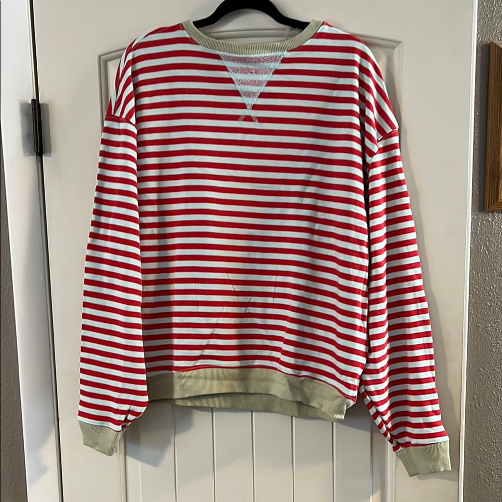 NWOT Free People Classic Crewneck in Cherry Combo